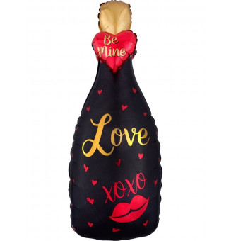 Шар (33''/84 см) Фигура, Бутылка, Шампанское, Love, Черный/Красный